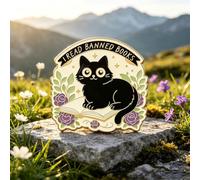 Broche décorative en émail avec inscription « I Read Books » - Motif chat noir et doré - Pour vestes, sacs à dos, chapeaux et sacs