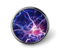 Broche décorative en forme de cellule nerveuse bleue, avec bouton rond en émail et métal, idéale pour chapeaux, chemises, vêtements et sacs.