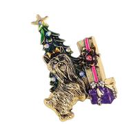 Broche décorative en forme de chien en forme de sapin de Noël en alliage robuste - Accessoire de mode pour fête et cadeaux