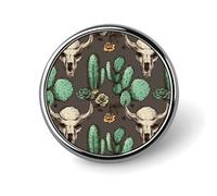 Broche décorative en forme de crâne de taureau et de cactus mignon. Cette broche ronde en émail et métal est idéale pour décorer chapeaux, chemises, vêtements et sacs.