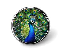 Broche décorative en forme de paon bleu tendance pour homme et femme, broche amusante pour costumes, vêtements, vestes, chapeaux, sacs à dos, sacs à main, accessoires de sac à main - ronde