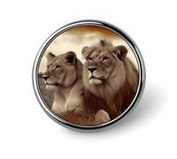 Broche décorative lion africain et lionne tendance pour homme et femme - Broche amusante pour costumes, vêtements, vestes, chapeaux, sacs à dos, sacs à main, accessoires de sac à main - Rond