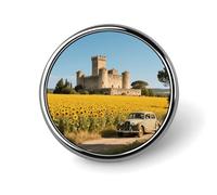 Broche décorative mignonne représentant des champs de tournesols de Provence, idéale pour décorer un sac à dos, une veste, une chemise ou un costume. Cette broche ronde est parfaite pour les hommes
