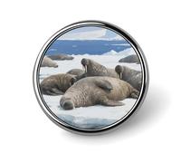 Broche décorative mignonne représentant un morse se reposant sur la glace, idéale pour décorer un sac à dos, une veste, une chemise ou un costume. Cette broche ronde est parfaite pour les hommes et