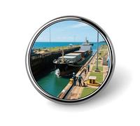 Broche décorative représentant les écluses du canal de Panama - Broche à bouton pour costume - Badge tendance pour chapeau, sac à main, veste, revers d