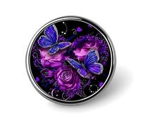 Broche décorative ronde en alliage d'aluminium, ornée de papillons violets, roses, cœurs et paillettes, style attrape-rêves glamour. Idéale pour vestes, sacs à dos, chapeaux et chemises. Accessoire él