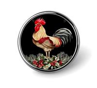 Broche décorative ronde en alliage d'aluminium représentant un coq de Noël, idéale pour vestes, sacs à dos, chapeaux et chemises. Accessoire élé en métal pour hommes et femmes (2,5 cm).