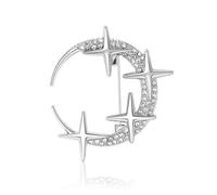 Broche délicate en forme de lune et d'étoile en cristal - Épinglette raffinée en oxyde de zirconium pour robes, costumes et accessoires - Cadeau idéal pour les mariages, la Saint-Valentin et les