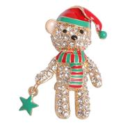 Broche délicate en forme d'ours de Noël avec strass pour femmes et filles - Épinglette en forme d'animal de dessin animé en cristal émaillé - Excellent cadeau de festival et accessoire de robe