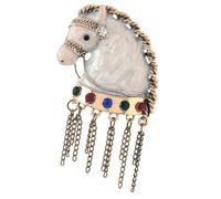 Broche d'inspiration vintage en forme de cheval avec tête d'animal émaillée blanche en alliage robuste accessoire de mode pour usage quotidien