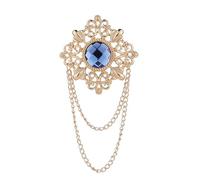 Broche dorée carrée en cristal avec chaîne à pampilles en métal creux en filigrane en forme de fleur rétro, 5*5cm, Zinc, Pas de gemme