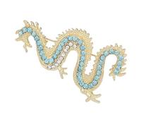 Broche dorée en forme de dragon avec strass bleus pour femme, bijou chinois porte-bonheur avec cristal étincelant, épinglette pour veste, robe, écharpe