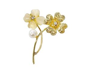 Broche dorée en forme de trèfle en forme de cœur pour femme - Élégante imitation nacre - Œil de chat - Trèfle - Fleur - Épinglettes porte-bonheur - Pour mariage, Noël, Saint-Patrick