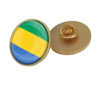 Broche Drapeau Du Gabon - Style National Géométrique, Accessoire Vintage Fantaisie, Emblème National, Épinglette Ronde Pour Homme Et Femme