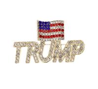 Broche drapeau Trump 2024 avec strass, broche Trump en cristal avec le mot du drapeau des États-Unis, Métal, Alliage.