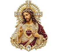 Broche Du Sacré-Cœur De Jésus, Épinglette Catholique, Épingle Religieuse En Cristal Vintage Sertie De La Vierge Marie for Le Baptême, La Première Communion(Style 1)