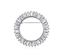 Broche Écharpe Cercle De Vie Baguette Coupe CZ Clair Éternité Design Rond Pour Femmes Plaqué Argent Taille Moyenne 1,5 Diamètre