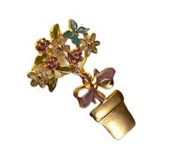 Broche élégante en émail pour pot de fleurs - Style vintage - Avec nœud - Badge de sécurité - Accessoire de bijoux pour femme - Cadeau créatif - Broche émaillée en forme de pot de fleurs