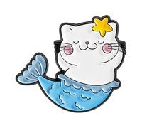 Broche élégante en forme de chat et sirène, motif dessin animé, accessoire en alliage pour vêtements, sacs, cadeau, épinglette en forme d'animal, taille unique, Comme décrit
