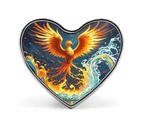 Broche élégante en forme de cœur avec phénix de feu et d'eau - Pour sac, veste, vêtements