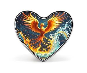 Broche élégante en forme de cœur avec phénix de feu et d'eau - Pour sac, veste, vêtements