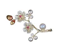 Broche élégante en forme de fleur de prunier - Broche décorative rétro pour femme - Accessoires de tenue - Bijoux tendance - Broche rétro en métal et coquillage