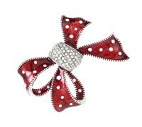 Broche élégante en forme de nœud émaillé avec strass étincelants en cristal rouge pour femmes accessoire de fête rétro pour occasions formelles, taille unique, Comme décrit