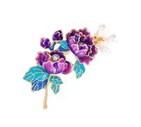 Broche élégante en forme de pivoine pour femme avec perles émaillées et ornements, accessoire de bijoux pour banquet ou fête, 5.5x3.4cm/2.17x1.34inch, Métal