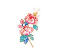 Broche élégante en forme de pivoine pour femme avec perles émaillées et ornements, accessoire de bijoux pour banquet ou fête, 5.5x3.4cm/2.17x1.34inch, Métal