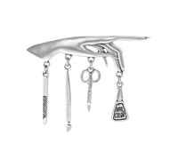 Broche élégante en métal - Outil à ongles et pompons - Pour jeans, vestes, unisexe - Accessoire de mode élégant - Broche en métal, Einheitsgröße, comme décrit