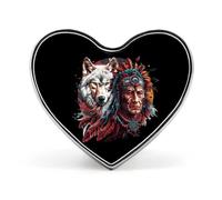 Broche élégante pour homme, motif chef tribal et loup, boutons en forme de cœur, badge, bijoux pour vêtements et chapeaux