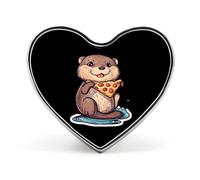 Broche élégante pour homme, ornée d'une loutre amusante avec une pizza, en forme de cœur, avec boutons, badge et autres accessoires pour vêtements et chapeaux.