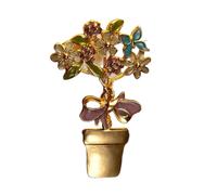 Broche émaillée élégante en forme de vase floral, badge à fermoir sécurisé pour tenue décontractée ou formelle, mode élégante, mariage émaillé élégant
