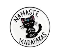 Broche émaillée en forme de chat noir en pose de prière pour veste, revers ou sac à dos, décoration et cadeau