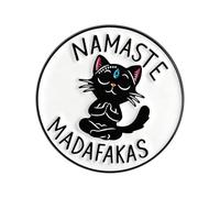Broche émaillée en forme de chat noir en pose de prière pour veste, revers ou sac à dos, décoration et cadeau