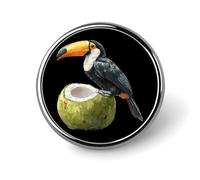Broche émaillée en forme de toucan et de noix de coco, à porter comme épingle à revers, badge ou bouton pour sac à dos ou chapeau. Mignonne et amusante, 2,5 cm.