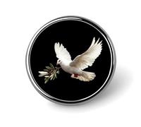 Broche émaillée représentant des colombes blanches avec un rameau d'olivier, à porter comme épinglette ou badge sur un sac à dos ou un chapeau. Motif mignon et amusant, 2,5 cm.