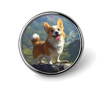 Broche émaillée représentant un corgi debout au sommet d'une montagne, à porter comme épingle à revers, badge ou bouton pour sac à dos ou chapeau. Mignonne et amusante. 2,5 cm.