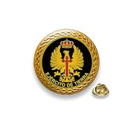 Broche emblème de l'armée de terre espagnole en relief - Monté sur base de 20 mm de diamètre en zinc doré avec chanfrein ornemental type guirlande - Attache papillon, Unisex adulto, Zinc, Sans pierre