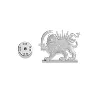 Broche en acier inoxydable avec lion et soleil en forme de lion d'Iran - Bijou perse ancien iranien (Argent)