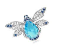 Broche en alliage avec strass brillants et abeilles - Bleu et jaune - Pour une fête décontractée, taille unique, Comme décrit