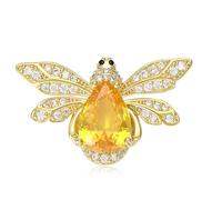 Broche en alliage avec strass brillants et abeilles - Bleu et jaune - Pour une fête décontractée, taille unique, Comme décrit