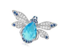 Broche en alliage avec strass brillants et abeilles - Bleu et jaune - Pour une fête décontractée, taille unique, Comme décrit