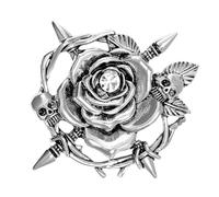 Broche en alliage avec tête de mort et rose - Accessoires de mode - Bijoux pour décoration et décoration quotidienne - Accessoire de festival, taille unique, Comme décrit