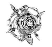 Broche en alliage avec tête de mort et rose - Broche unique en forme de plante pour ceux qui aiment les accessoires uniques et accrocheurs en alliage, Moyen, Comme décrit