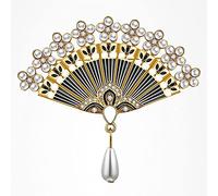 Broche en alliage de fausses perles pour femme, style vintage doré, en forme d'éventail pliable, en forme de larme, pour cadeau de mariage, de bal de promo, pour filles
