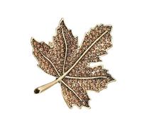 Broche en alliage en forme de feuille avec détails usés et accents de cristal antique pour une tenue décontractée ou formelle, broche rétro polyvalente en forme de feuille, taille unique, Comme décrit