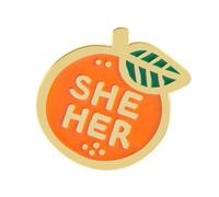 Broche en alliage représentant des oranges porte-bonheur avec lettrage pronom « They She/Her » pour un usage quotidien, taille unique, Comme décrit