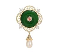 Broche en alliage sculpté creux avec perles et motifs de bon augure pour banquets, robes de soirée, tenues traditionnelles, broche en alliage culturel, taille unique, Comme décrit
