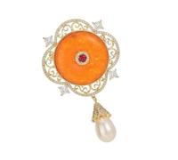 Broche en alliage sculpté creux avec perles et motifs de bon augure pour banquets, robes de soirée, tenues traditionnelles, broche en alliage culturel, taille unique, Comme décrit
